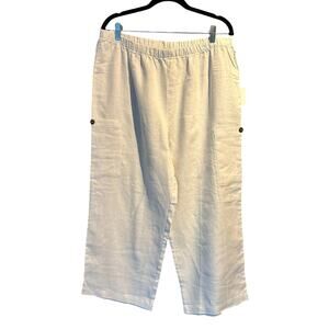 Lantana Casuals XL NWT 100% Linen White Capri Ankle Pants Boho Wide Leg Flowy